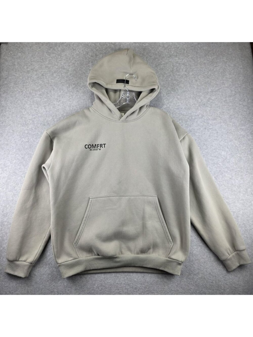 Comfrt Hoodie Mens 2XL Beige Pullover Hooded Pockets Graphic Fleece Relaxed Fit